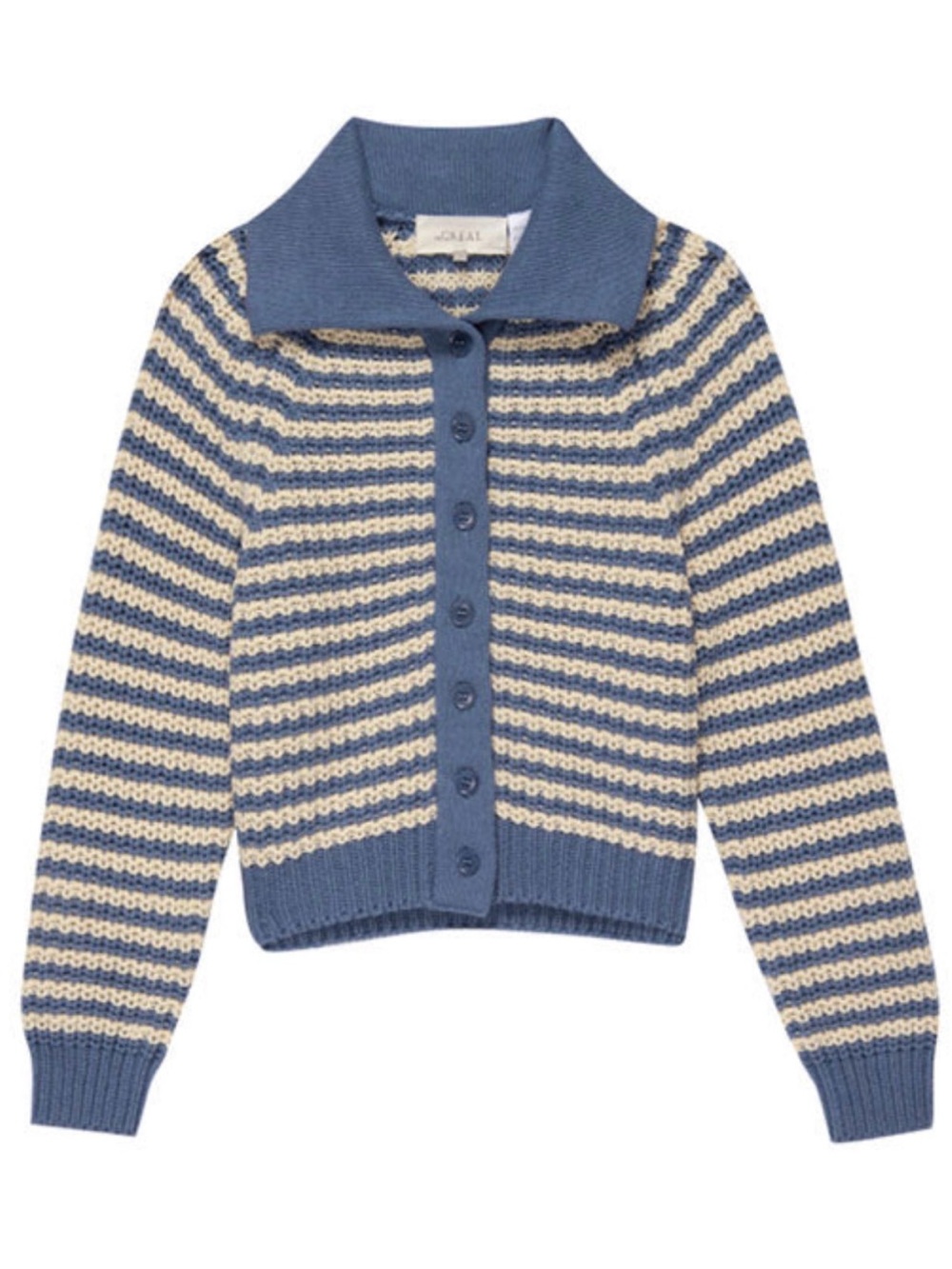 The GREAT Striped Knit Button-Up Sweater